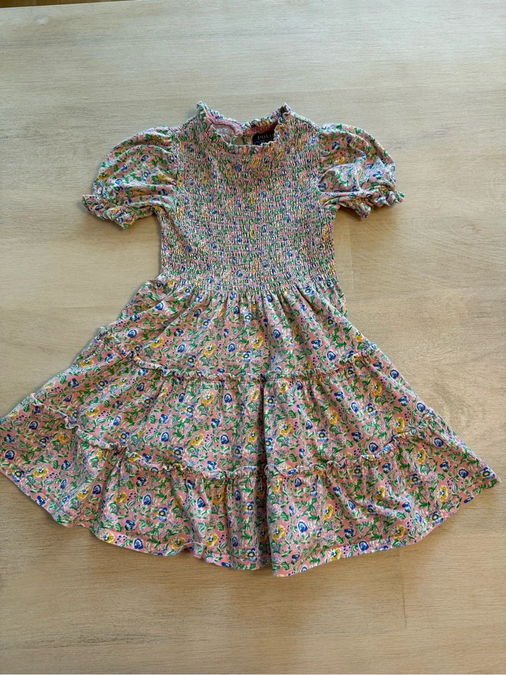Polo by Ralph Lauren Pink Floral Smocked Tiered Dress